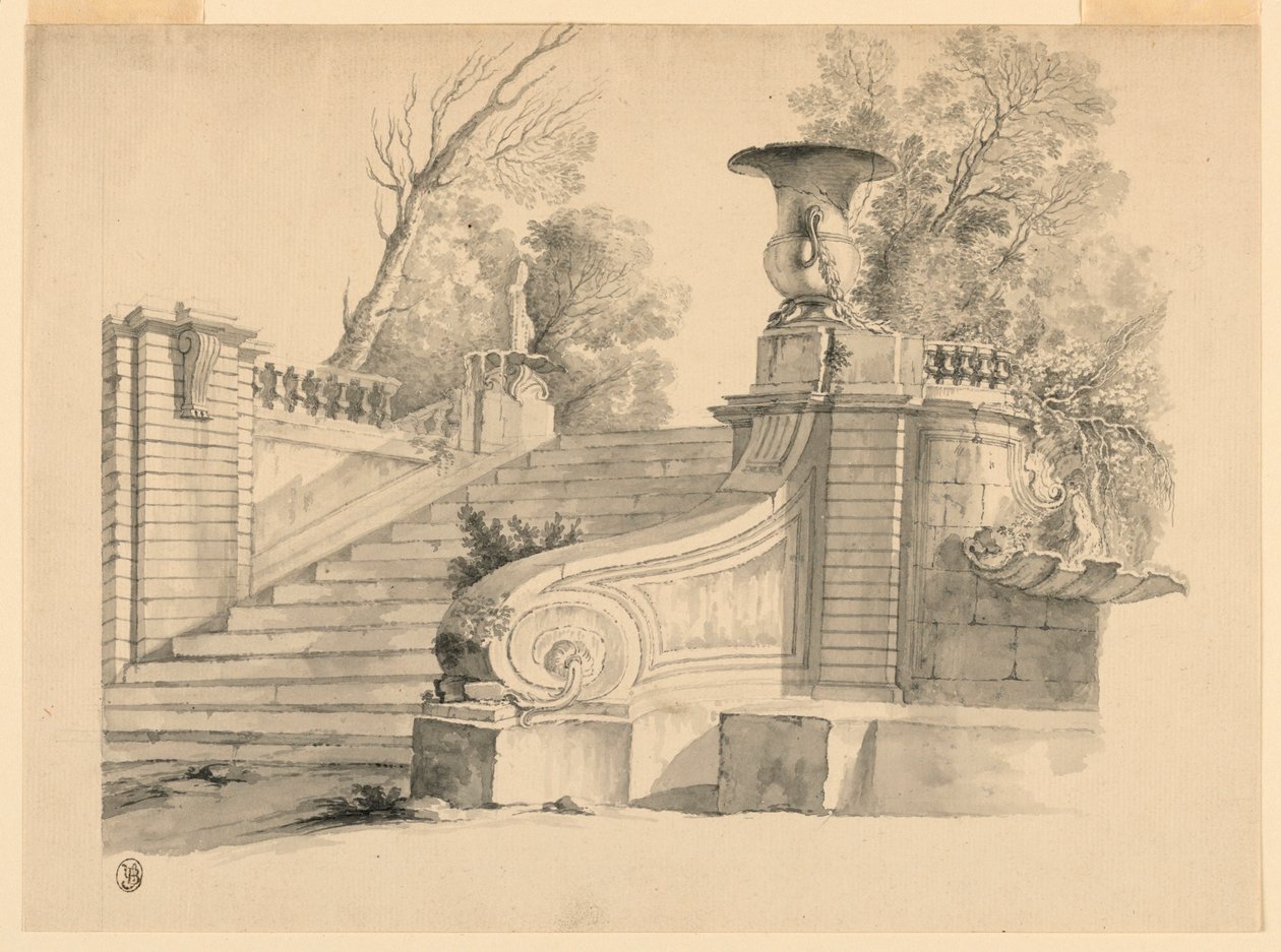 Fantasy. A Staircase in a Park, in Ruins by Unknown