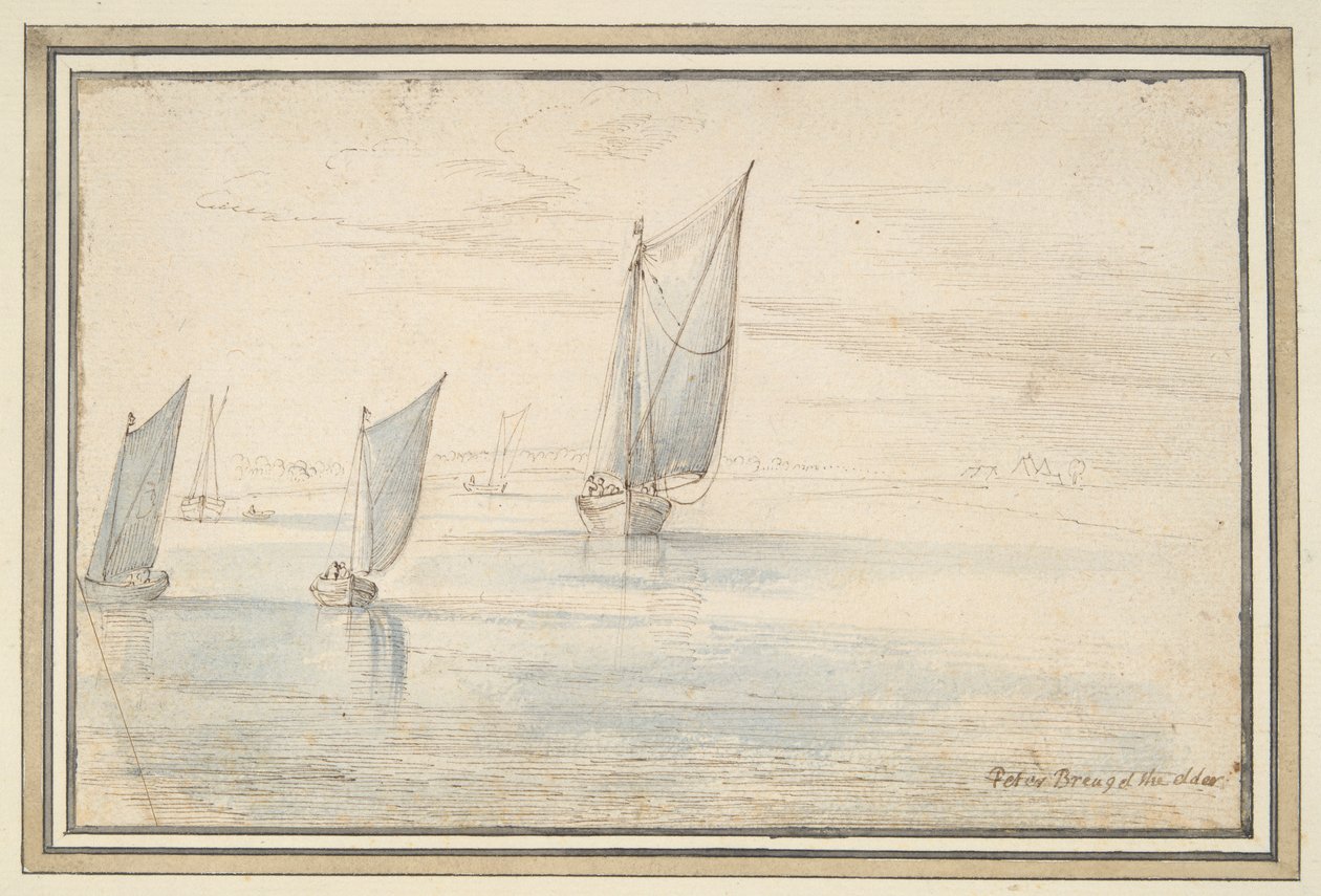 Five Boats Sailing on a River by Unknown