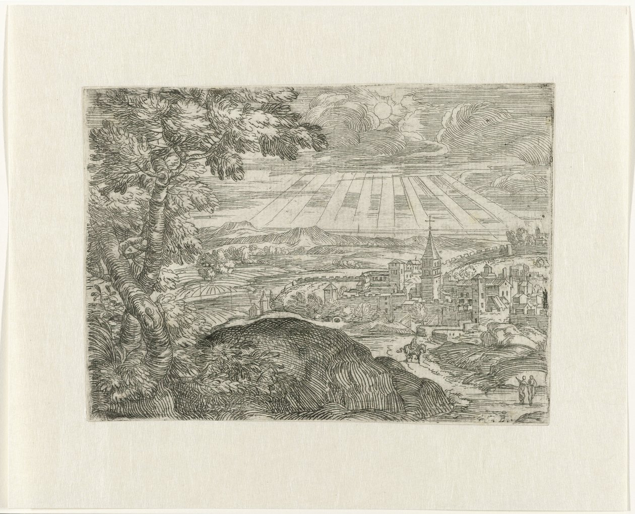 Landscape with City View and Radiant Sun by Unknown