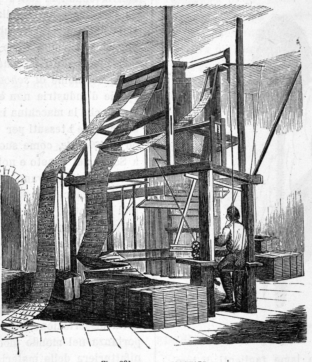 1801 Jacquard Weaving Loom. 19th Century Engraving by Unknown artist