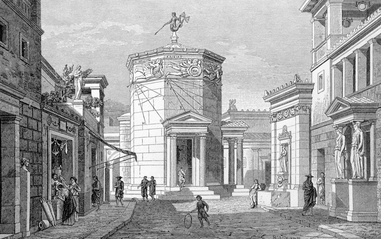 A street in Athens. Engraving from 1877 by Unknown artist