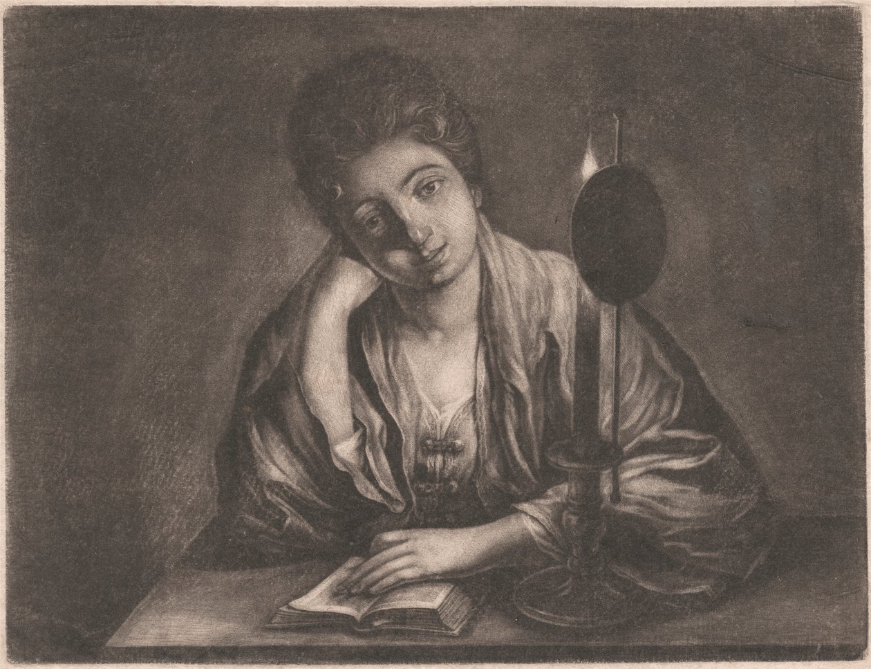 Girl Reading by Candle Light by Unknown artist