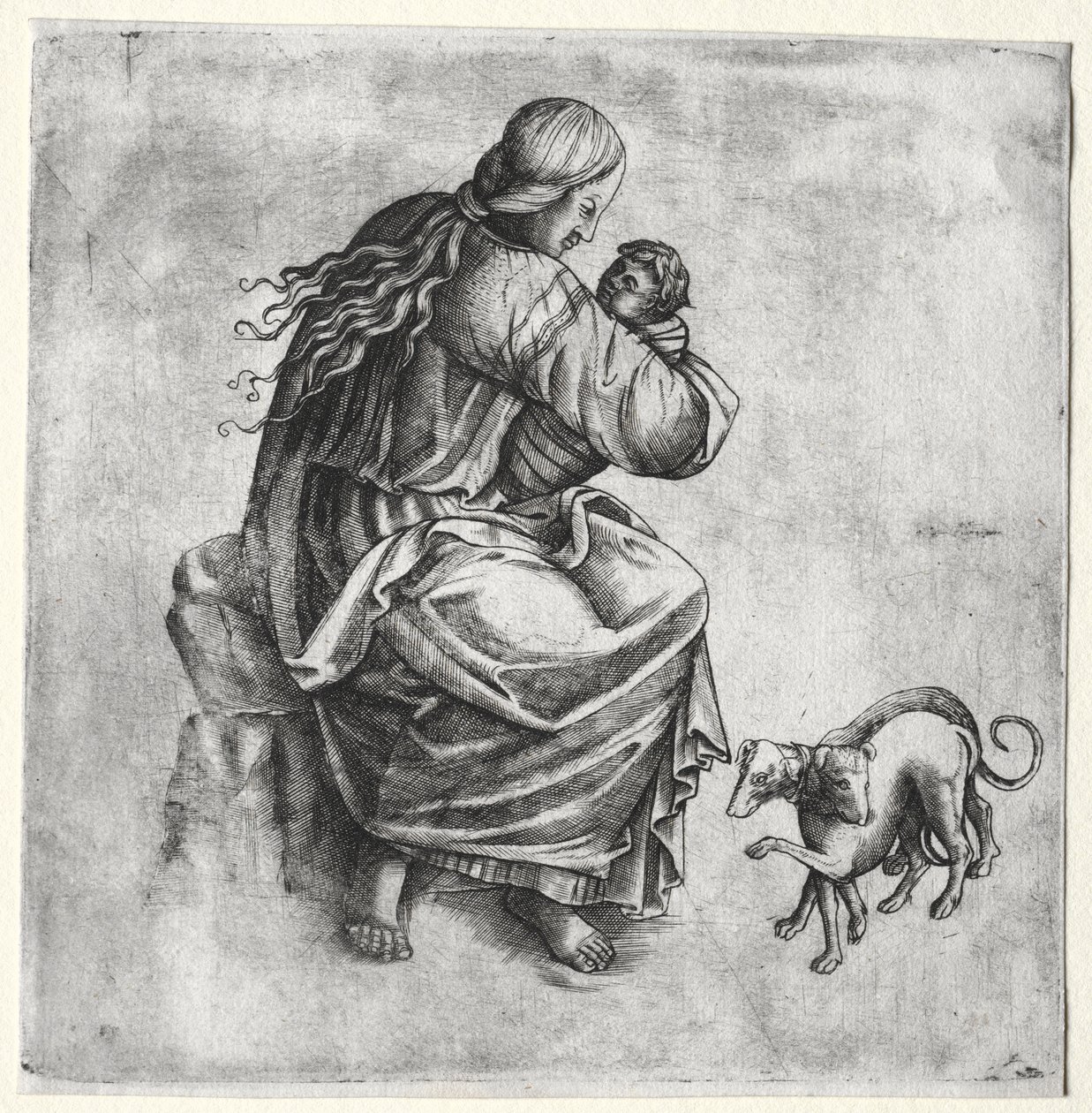 Mother and Child with Two Dogs by Unknown artist