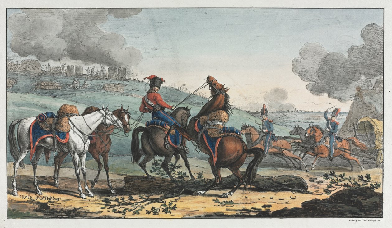 Mounted Artilleryman Leading Three Horses by Unknown artist