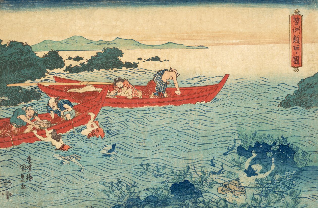 Fishing for Abalone by Utagawa Kunisada