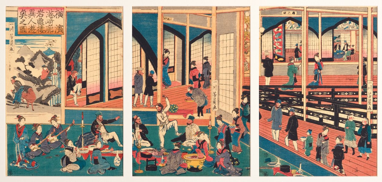 Foreigners Entertained at Gankiro at Miyosaki in Yokohama, January 1861 by Utagawa Yoshikazu