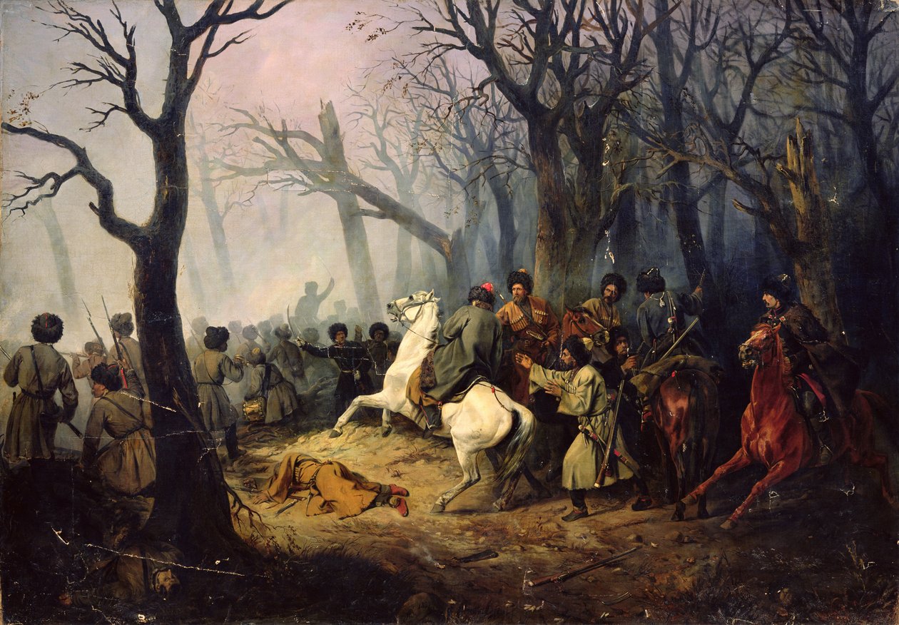 The Death of General Sleptsov in the Caucasus, 10th December, 1851 by Vasili Nikolayevich Maxutov