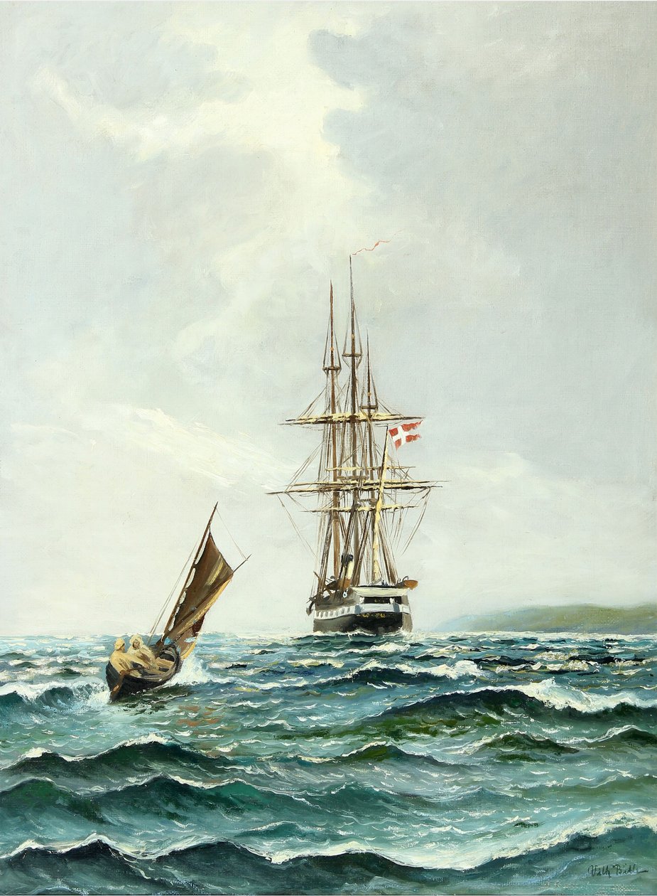 Seascape with the Frigate Jylland by Vilhelm Bille
