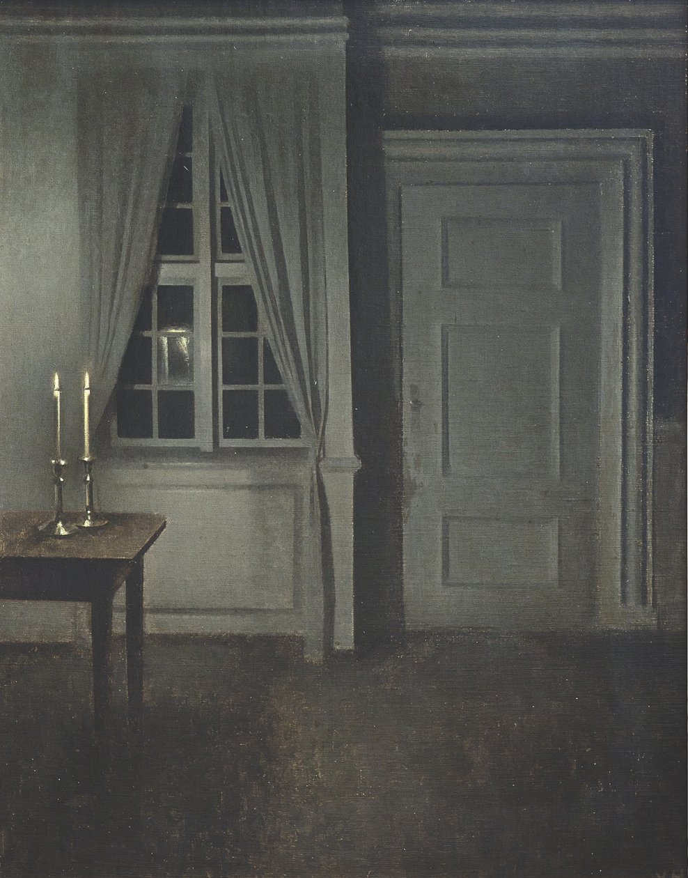Interior with Two Candles by Vilhelm Hammershøi