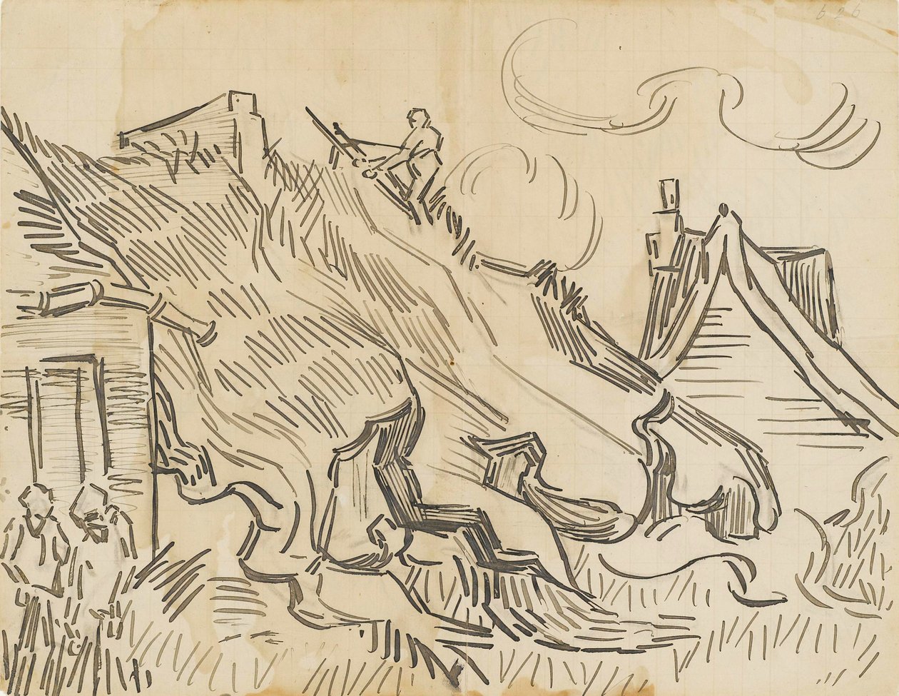 Cottages with Thatched Roofs and Figures by Vincent van Gogh