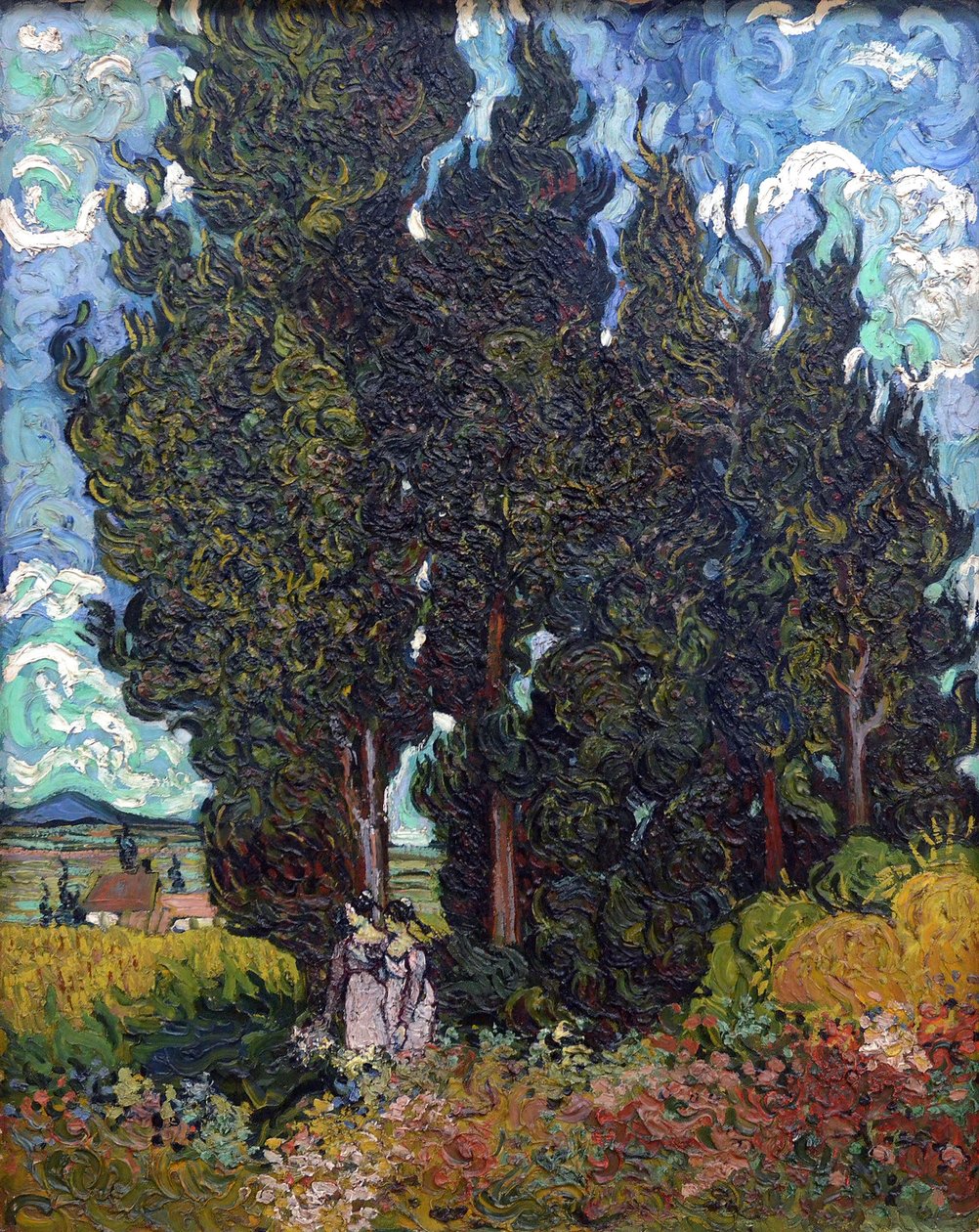 Cypresses with Two Figures by Vincent van Gogh