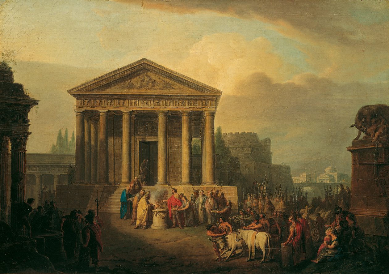 Sacrificial Ceremony in Front of a Roman Temple by Vinzenz Fischer