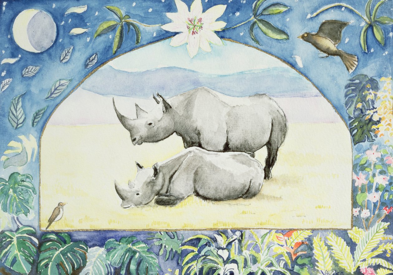Rhino (month of February from a calendar) by Vivika Alexander