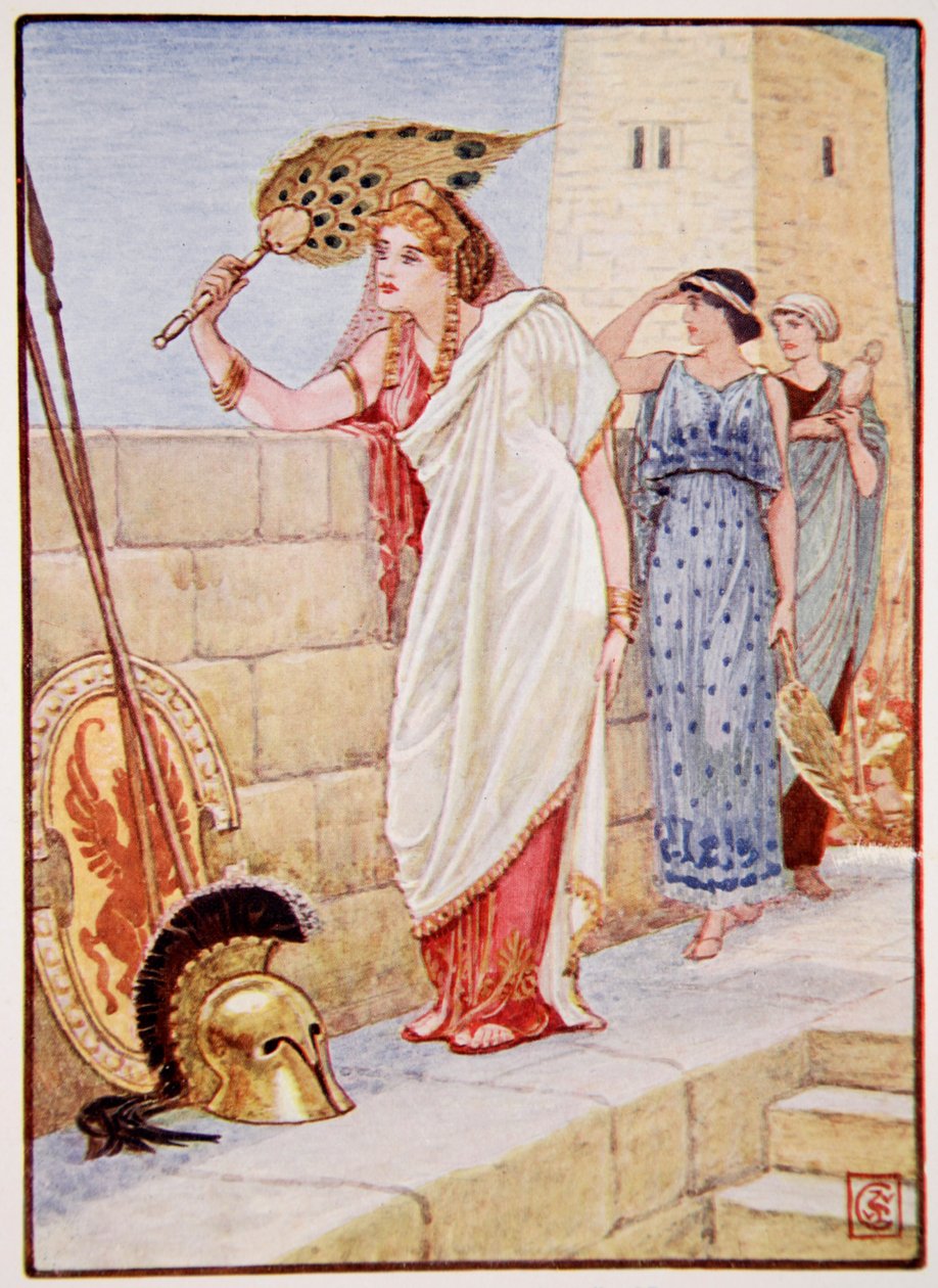 Often she would stand upon the walls of Troy, illustration from The Story of Greece by Mary Macgregor by Walter Crane