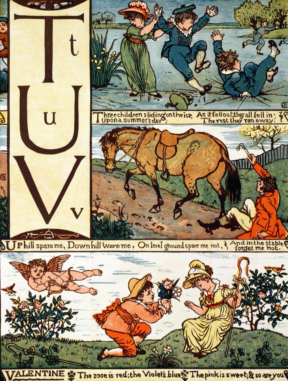 T to V from an alphabet based on old nursery rhymes by Walter Crane