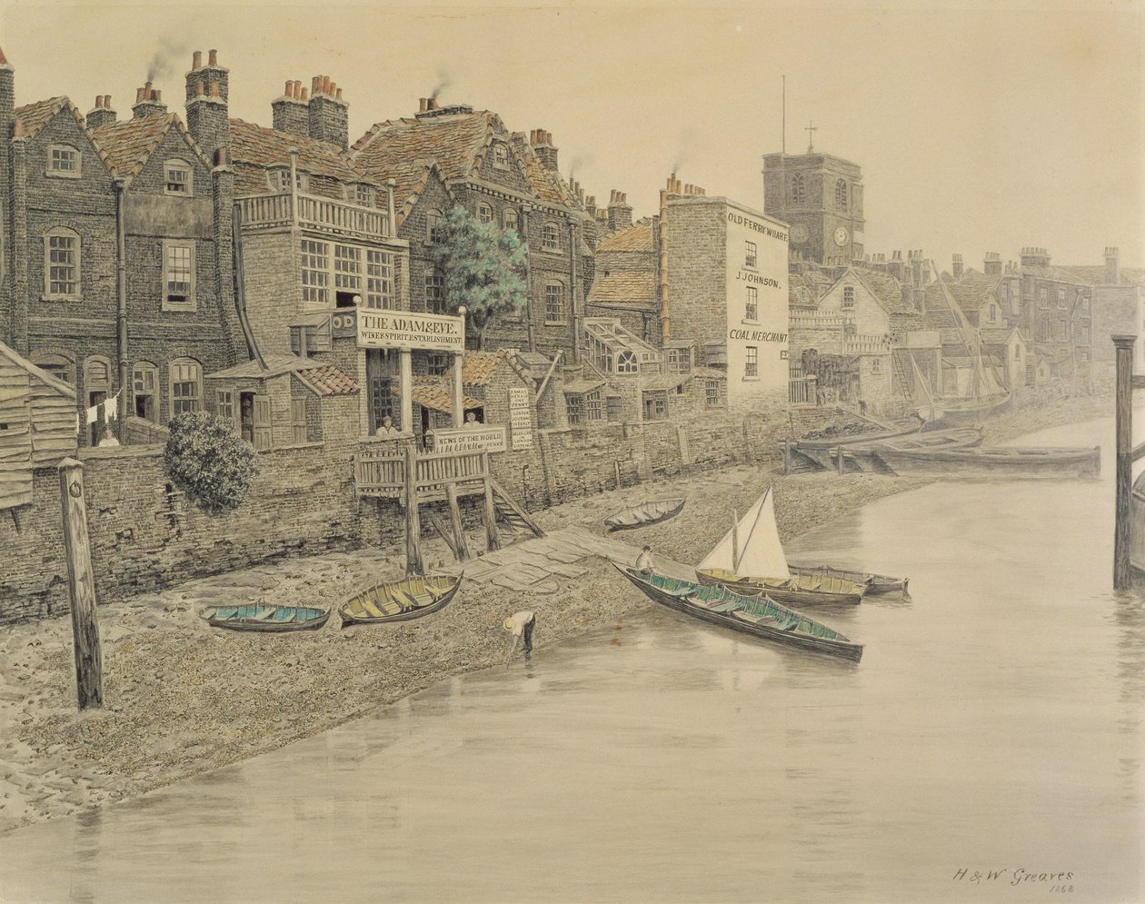 A Thames View Showing the Adam and Eve Tavern in Chelsea by Walter Greaves