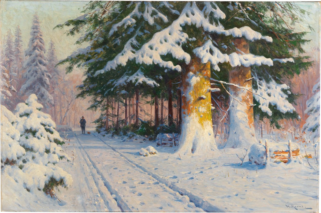 Hunter Returning Home in a Winter Woodland by Walter Moras