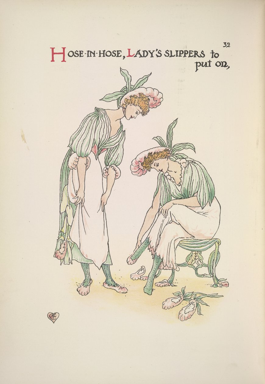 Two Ladies Putting on Slippers by Walter Crane