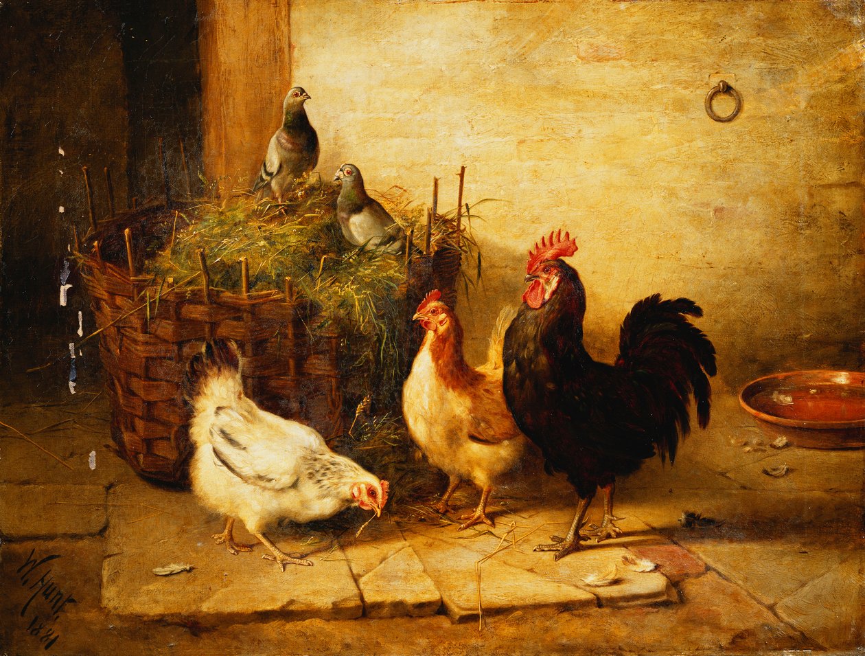 Poultry and Pigeons in an Interior by Walter Hunt