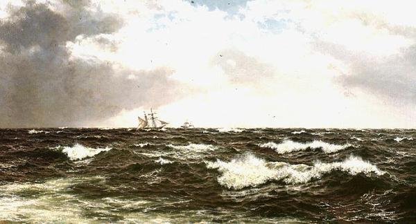 Seascape with Ships in Mid Channel by Walter Shaw