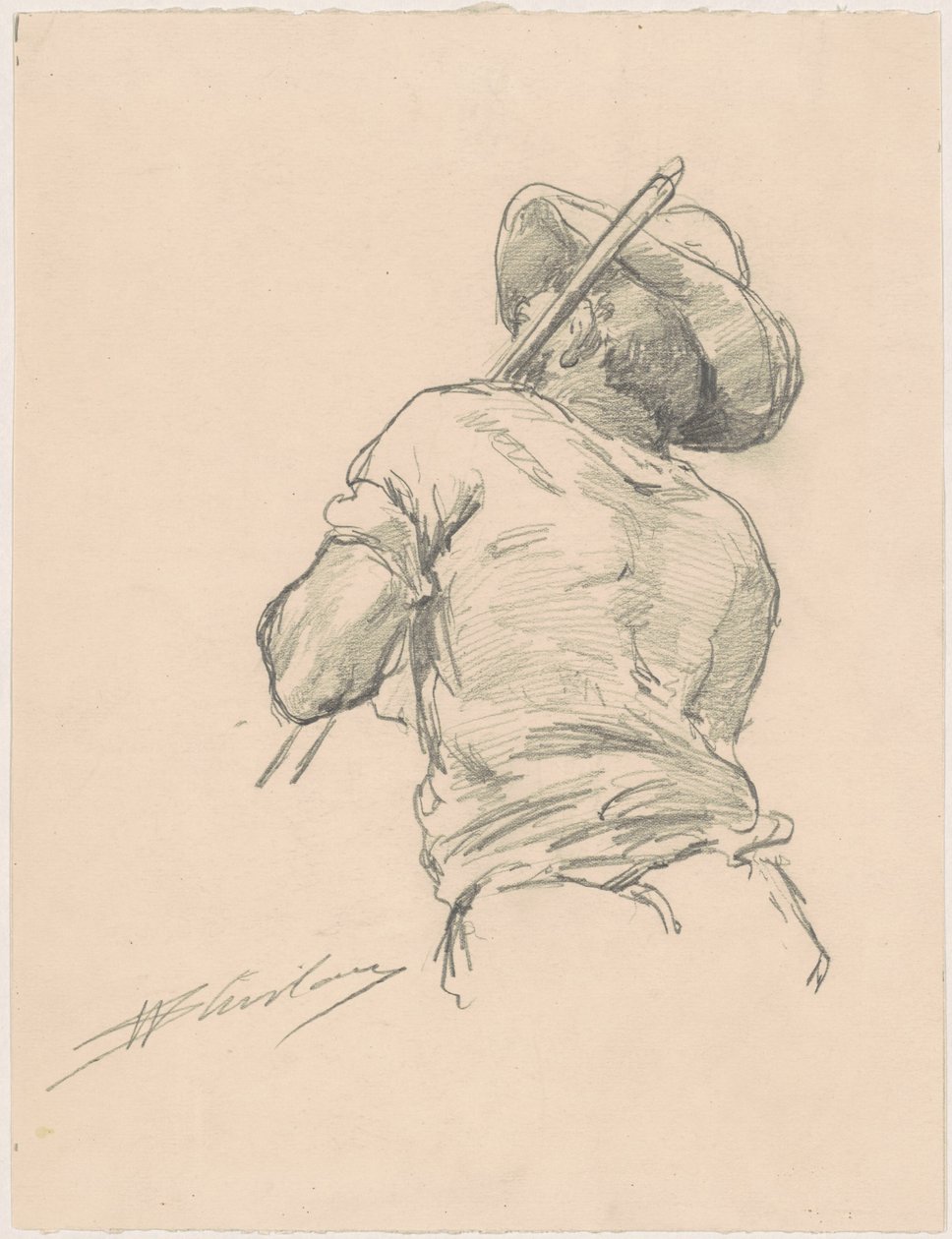 Back of a Man with Pole by Walter Shirlaw