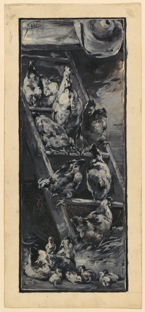 Cock and Chickens by Walter Shirlaw