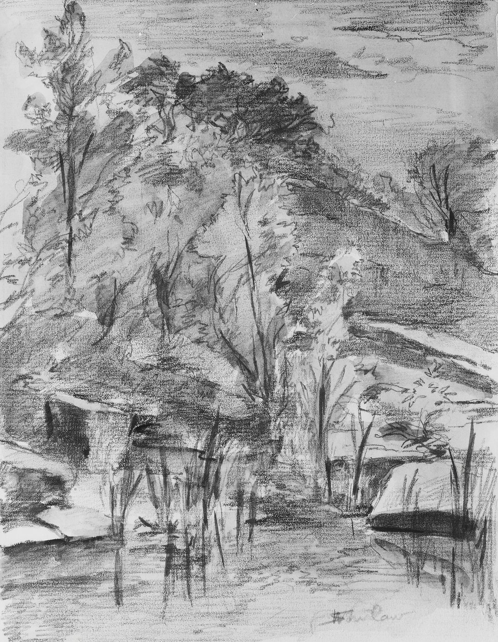 Trees and Stream by Walter Shirlaw