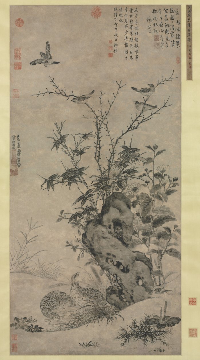 Quails and Sparrows in an Autumn Scene by Wang Yuan