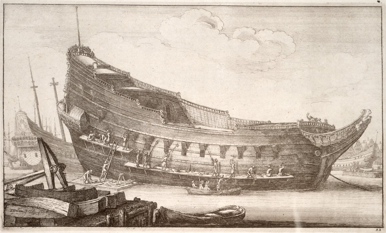 Fitting Out a Hull (State 3) by Wenceslaus Hollar