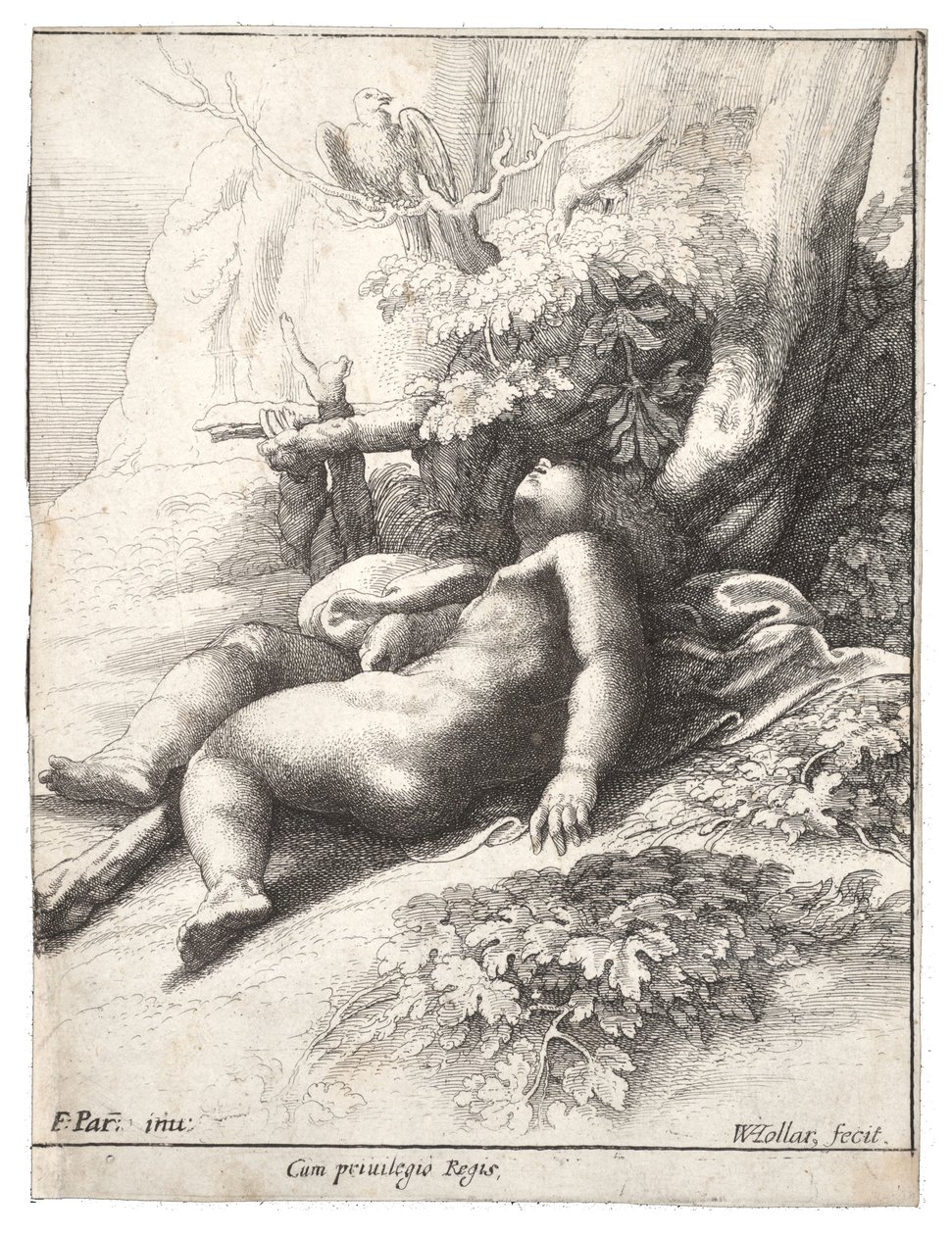 Infant Hercules Asleep, after Parmegiano (State 4) by Wenceslaus Hollar