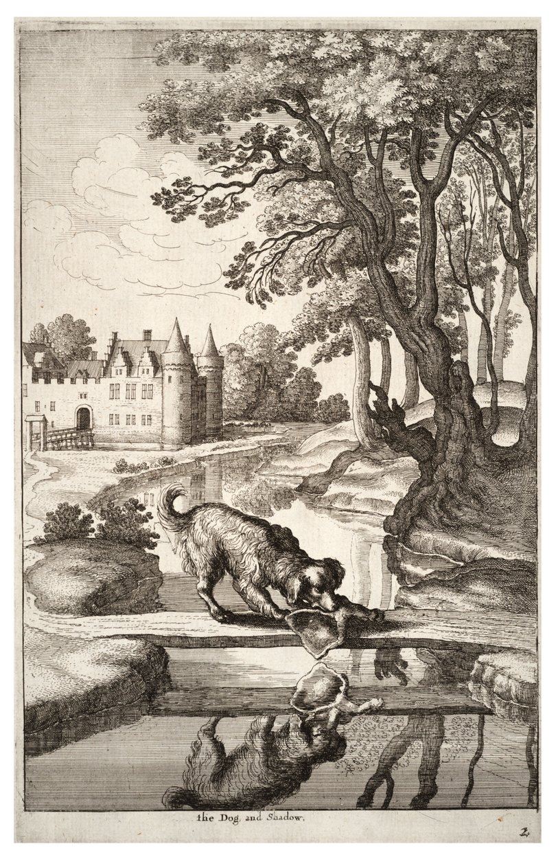 The Dog and His Reflection by Wenceslaus Hollar