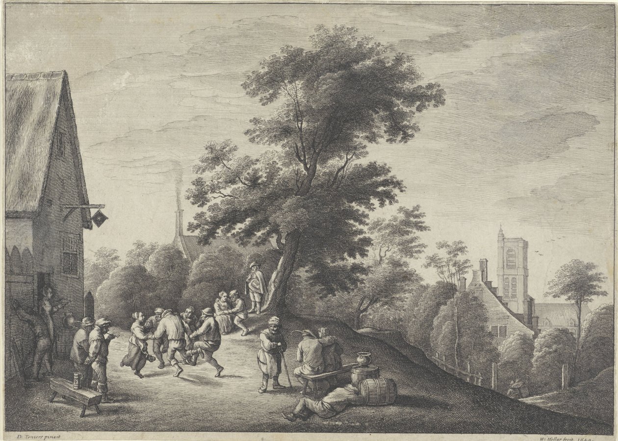 Dancing Peasants in Front of an Inn by Wenceslaus Hollar