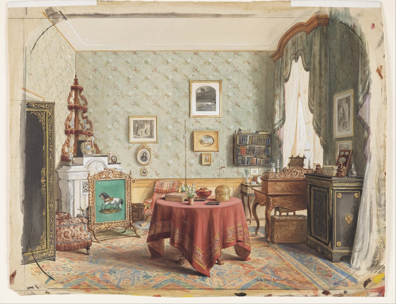 A Sitting Room with a Writing Table by Wilhelm Amandus Beer