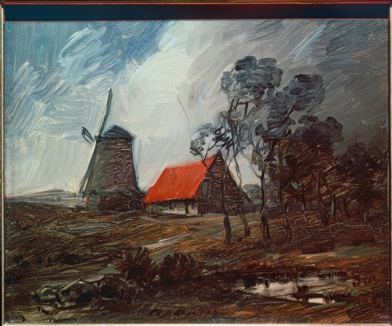 Autumn Landscape with Windmill and Red House by Wilhelm Busch