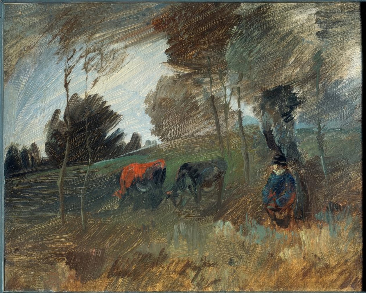 Pasture Landscape with Red Cow by Wilhelm Busch