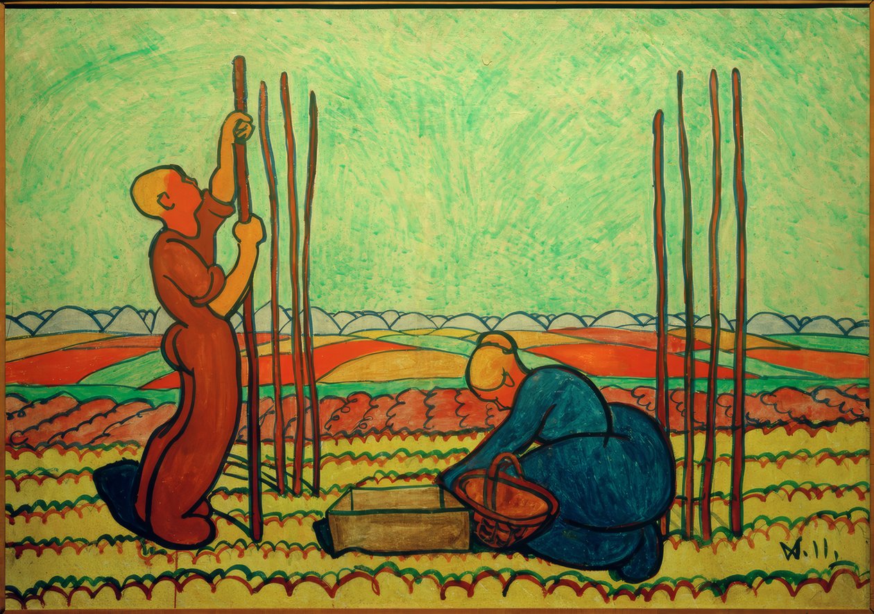 Man and Woman Setting Bean Poles by Wilhelm Morgner