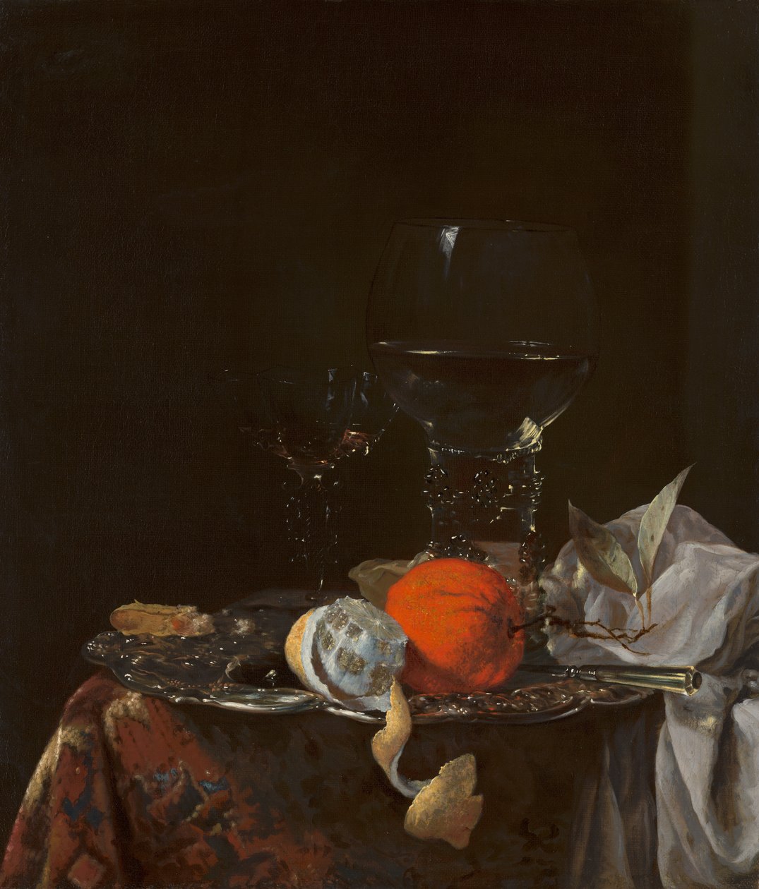 Still Life with Fruit and Glasses on a Silver Tray by Willem Kalf