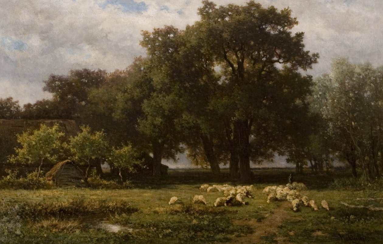 Landscape with Sheep and Barn by Willem Roelofs
