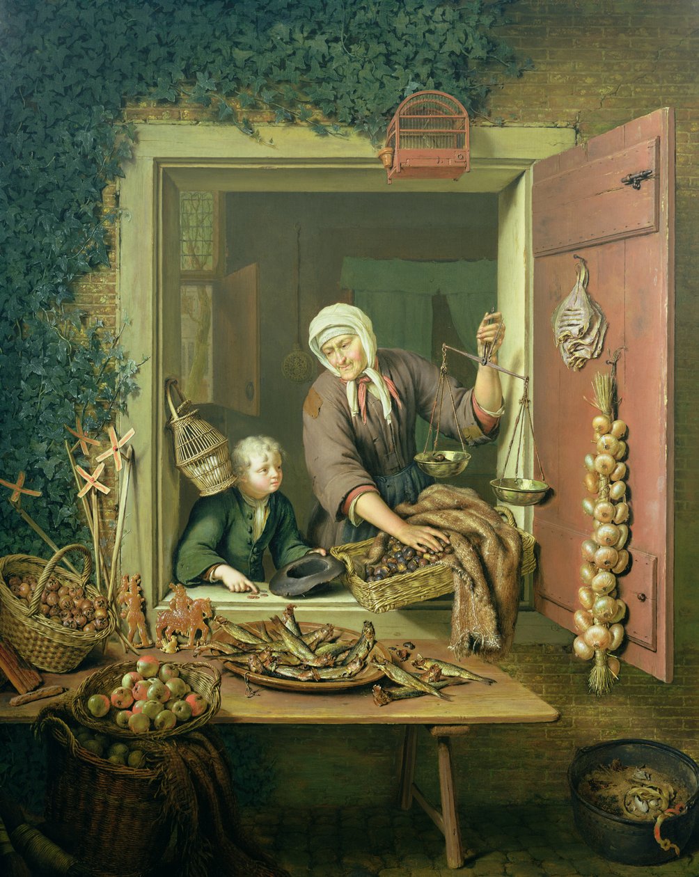 Boy buying chestnuts by Willem Van Mieris