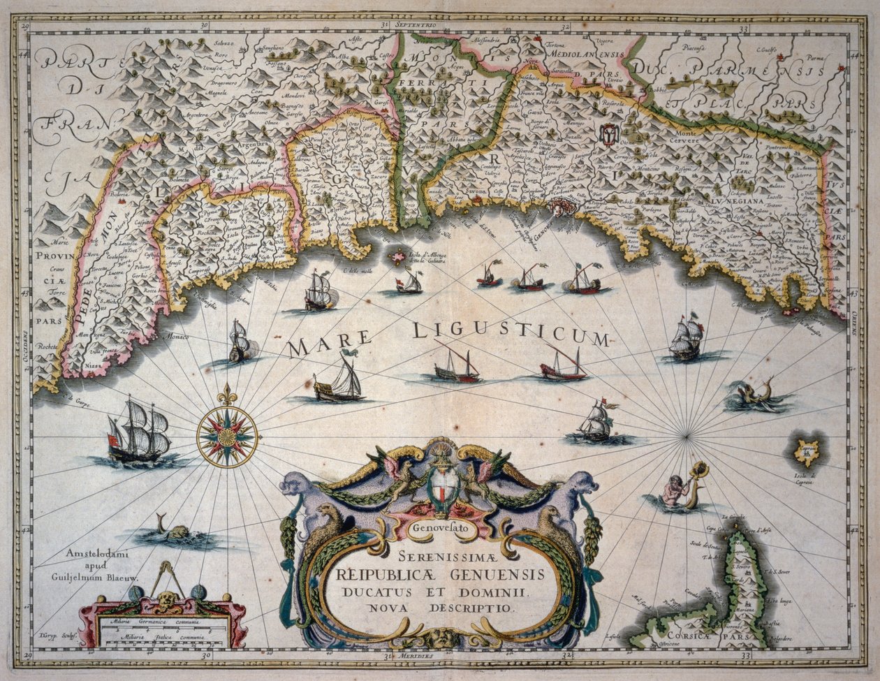 Map of Republic of Genoa, Italy by Willem Blaeu