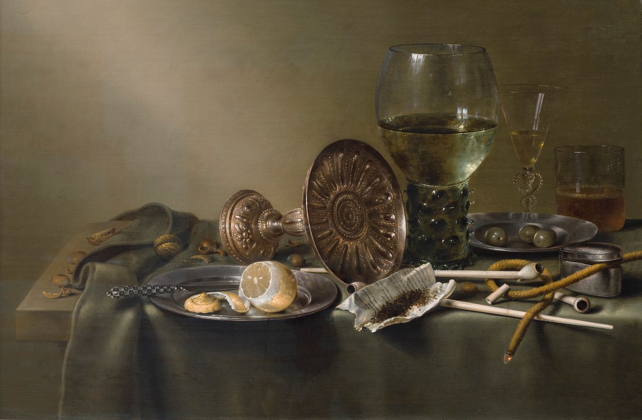 Still Life with Glasses and Tobacco by Willem Claesz. Heda