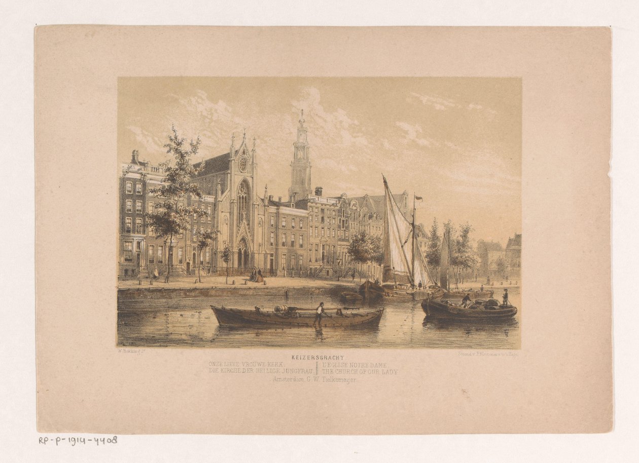 Keizersgracht with Our Lady Church in Amsterdam by Willem Hekking jr.