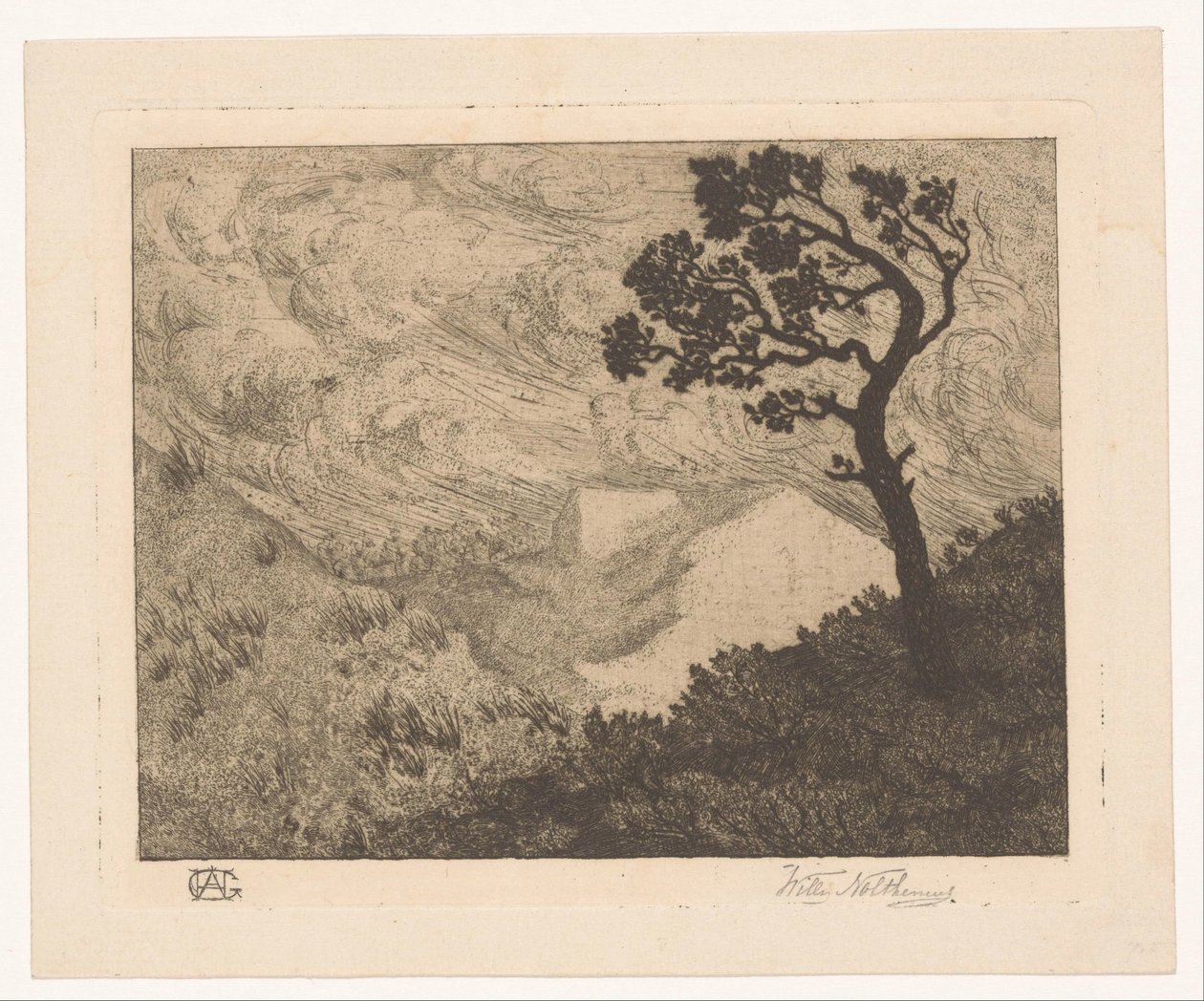 Tree in a Hilly Landscape by Willem Nolthenius (signed by artist)