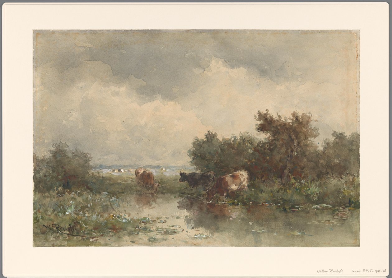 Three Cows by a Pond by Willem Roelofs (I)