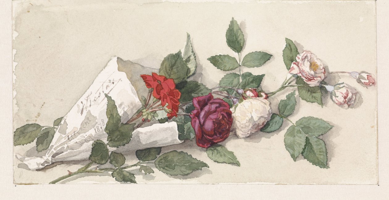 Bouquet of Roses and Pelargonium by Willem de Famars Testas