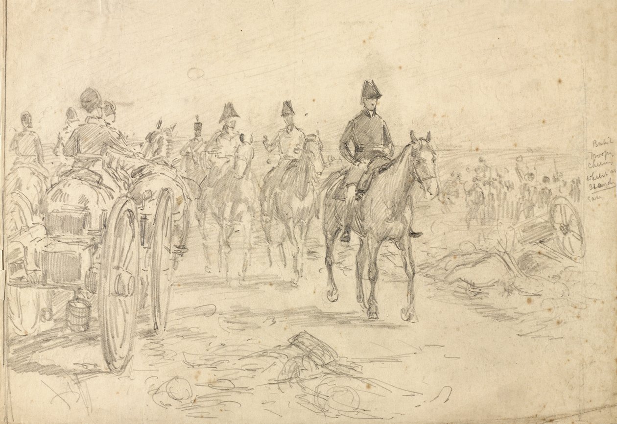 British Troops Cheering Whilst Standing at Ease, 1815, c.1890 by William Barnes Wollen