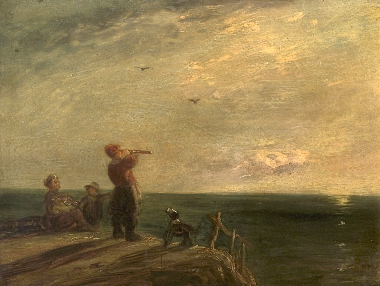 Seascape with Figures and Dog, Sunset by William Collins