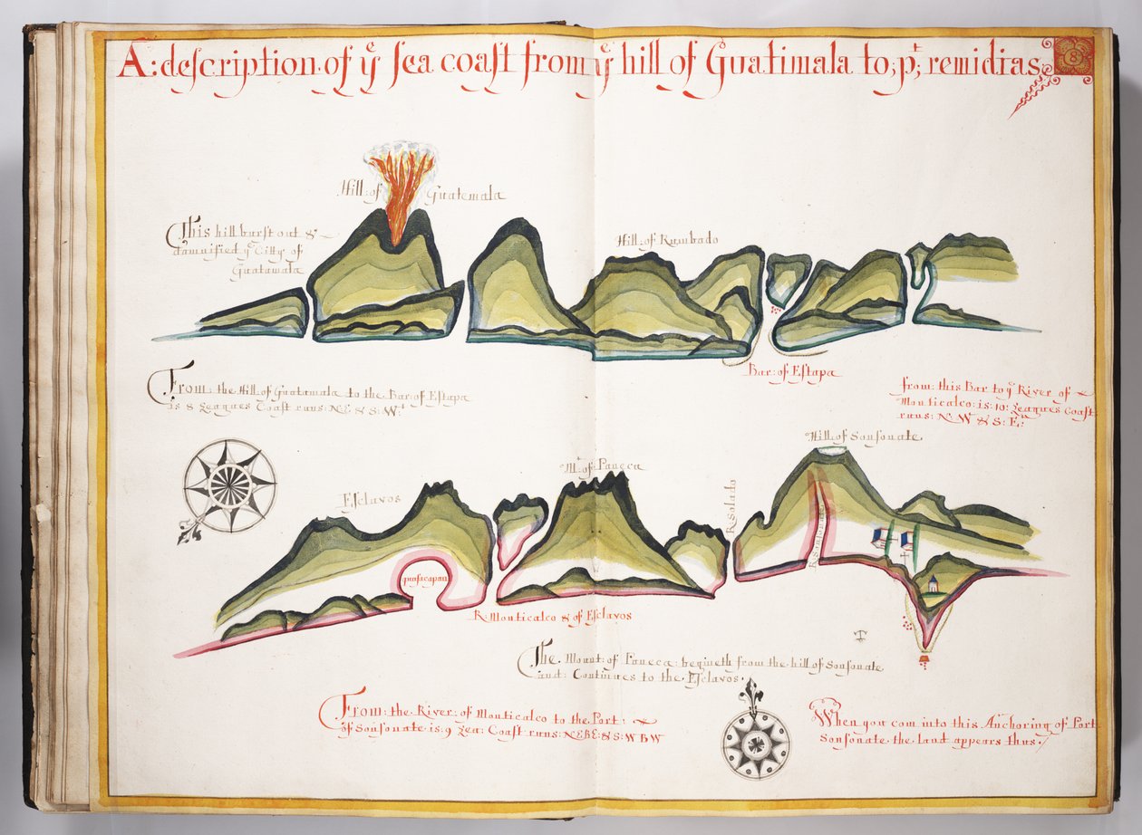 Description of the Sea Coast from the Hill of Guatemala to... Illustration from Waggoner of the Sea by William Hack