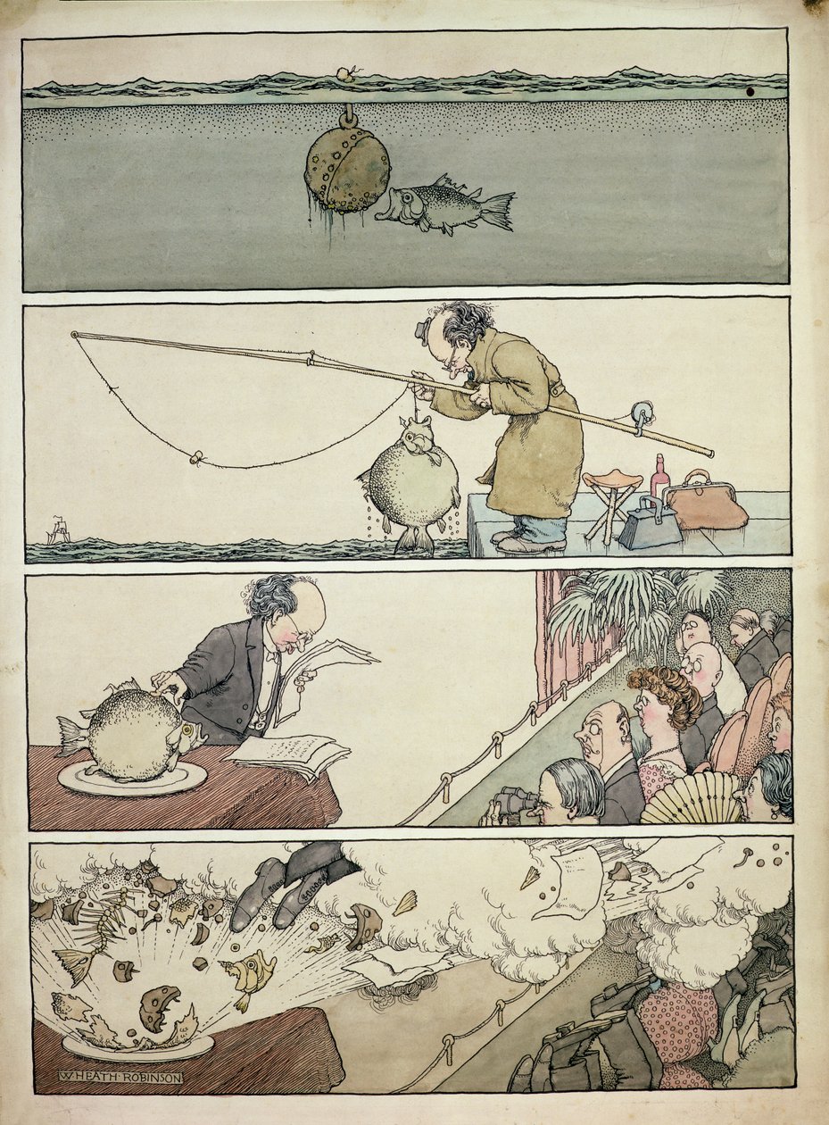 The Fish and the Floating Mine by William Heath Robinson