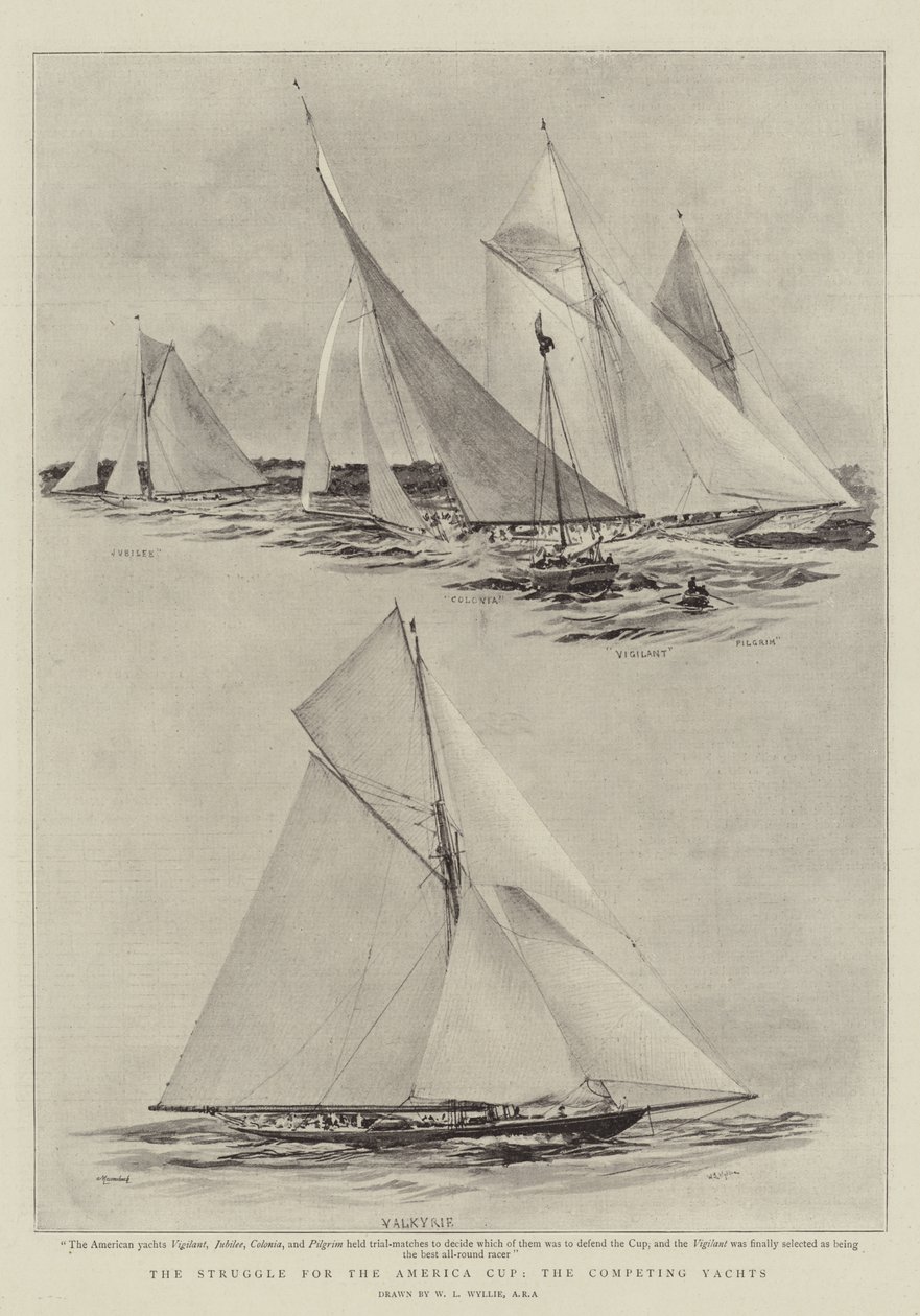 The Struggle for the America Cup, the Competing Yachts by William Lionel Wyllie